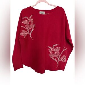 Women's Dark Pink Sweater NWT with Floral Design